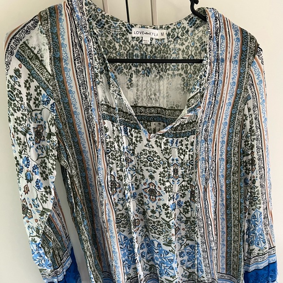 Love Kyla Tyra tunic top fringe boho | size medium blue - Picture 2 of 6